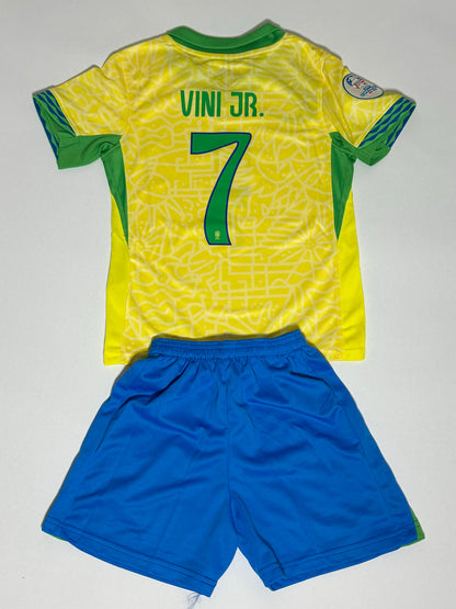 Vini Jr Brazil youth home jersey shorts set