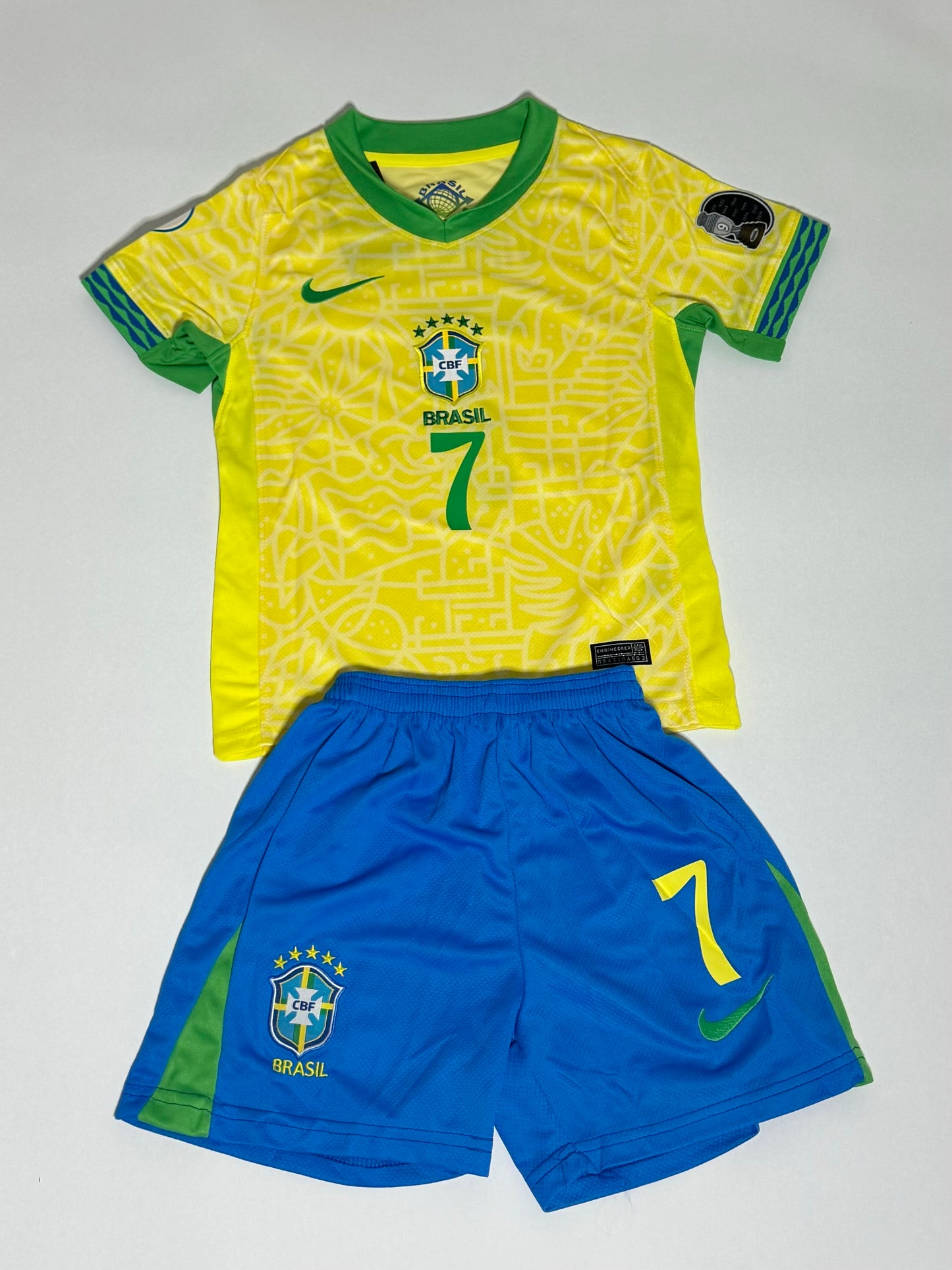 Vini Jr Brazil youth home jersey shorts set