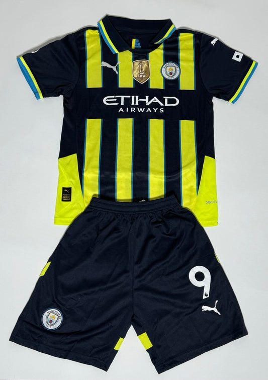 Haaland Manchester City away youth jersey shorts set