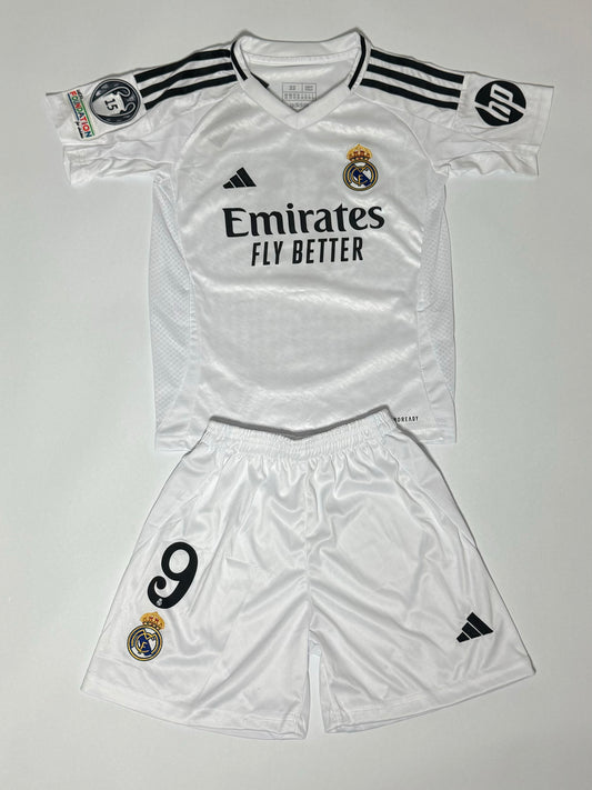 Mbappe Real Madrid youth home jersey shorts set